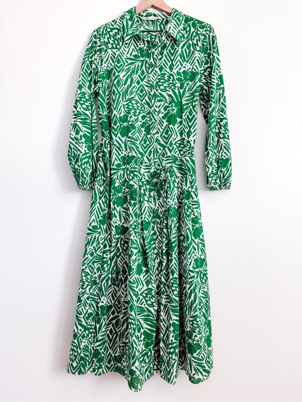 Zara Green Tropical Print Shirt Maxi Dress Size Large